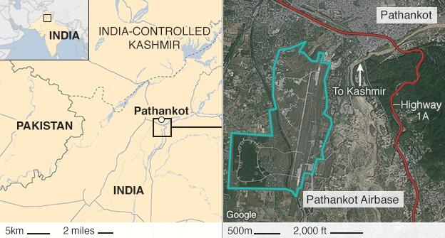 Map showing the Pathankot air base