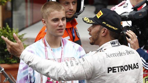 Justin Bieber and Lewis Hamilton