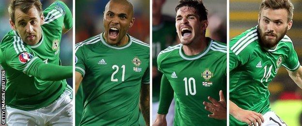 Niall McGinn, Josh Magennis, Kyle Lafferty and Stuart Dallas