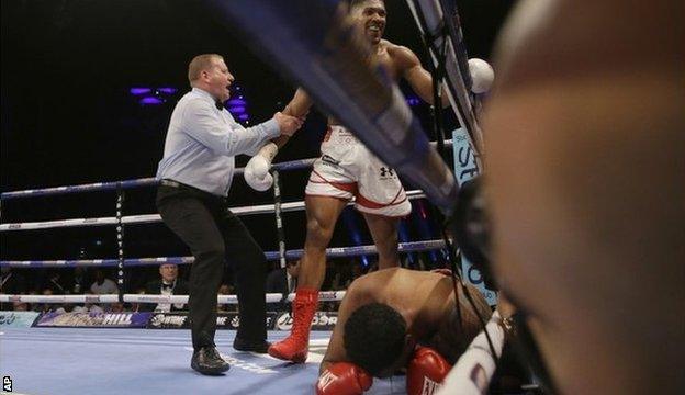 Anthony Joshua celebrates