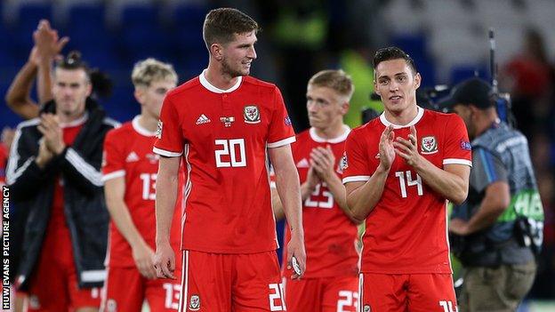 Chris Mepham (L) and Connor Roberts are two of the players to have made debuts under Wales boss Ryan Giggs