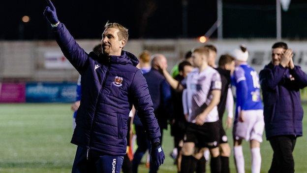 Penybont manager Rhys Griffiths celebrates his side's win