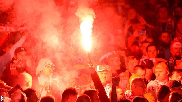 A flare at Hampden during Scotland's Euro 2016 draw at Hampden