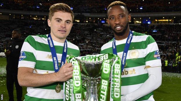 Celtic's James Forrest and Moussa Dembele