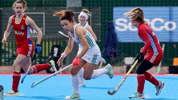 Anna O'Flanagan in possession for Ireland in Belfast