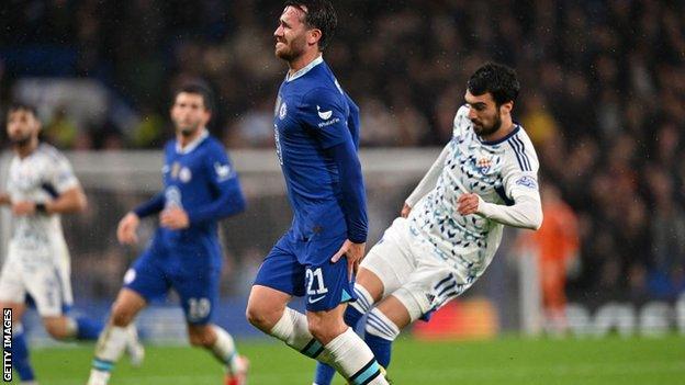 Ben Chilwell pulls up with an injury late on against Dinamo Zagreb