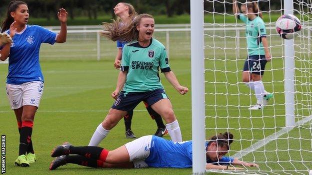 Kirsty Howat celebrates as Glasgow City defeat Rangers 4-0 at the Hummel Training Centre