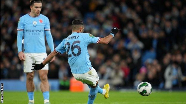 Riyad Mahrez scores from a free kick against Chelsea