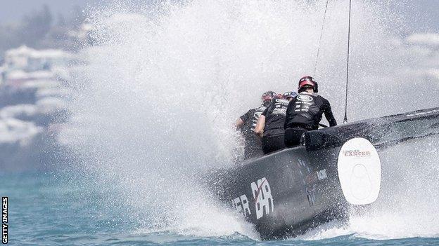 Sir Ben Ainslie's Land Rover BAR team in action on Thursday