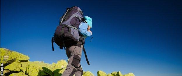 someone hiking with a big backpack on their back