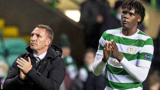 Celtic manager Brendan Rodgers and defender Dedryck Boyata