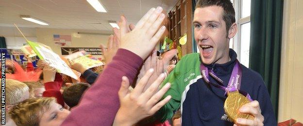 Michael McKillop inspires young school children.