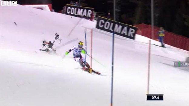 Hirscher appeared unaware on the near-miss