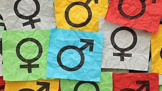 Colorful paper notes with gender symbols