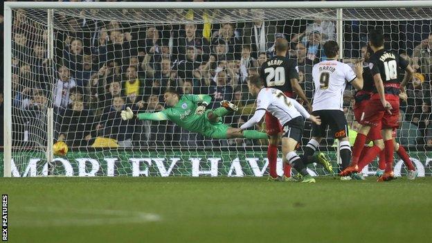 Andreas Weimann finds the corner of the net to give Derby the lead against QPR at the iPro Stadium