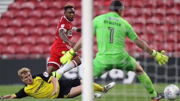 Britt Assombalonga scores against Burton