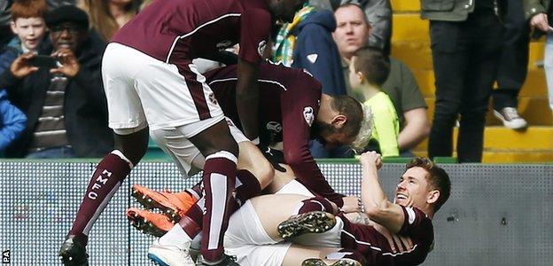 Hearts celebrate Jamie Walker's opening goal