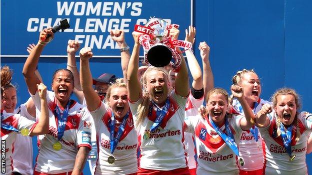 St Helens lift the women's Challenge Cup