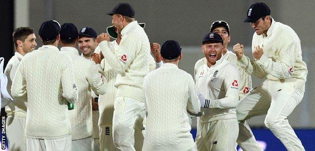 The wicket of Australia captain Steve Smith sparks joyous celebrations from the England fielders