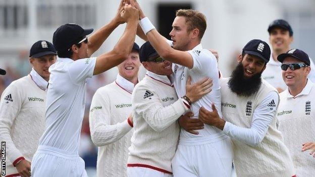 Stuart Broad celebrates a wicket