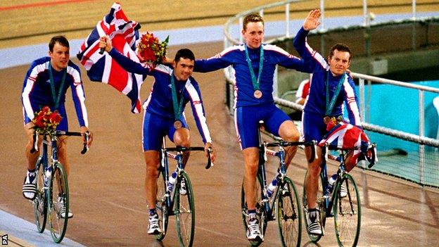 Paul Manning, Chris Newton, Bryan Steel and Bradley Wiggins who won bronze