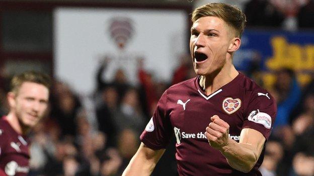 Hearts' Gavin Reilly celebrates