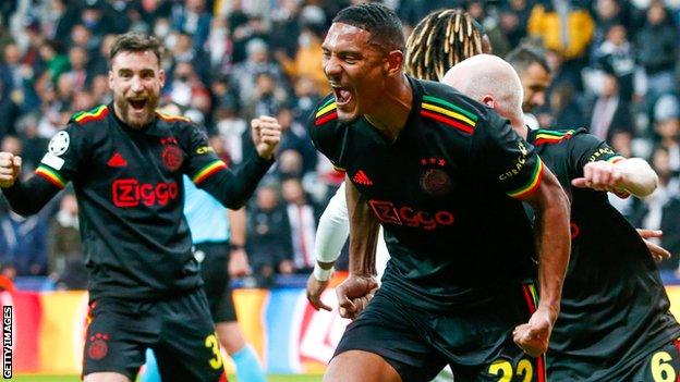 Sebastien Haller celebrates scoring for Ajax