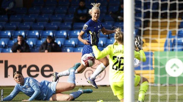 Chelsea on the attack against Manchester City in the Women's Super League
