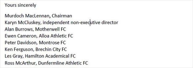 The letter was signed by seven of the nine SPFL board members - but not chief executive Neil Doncaster