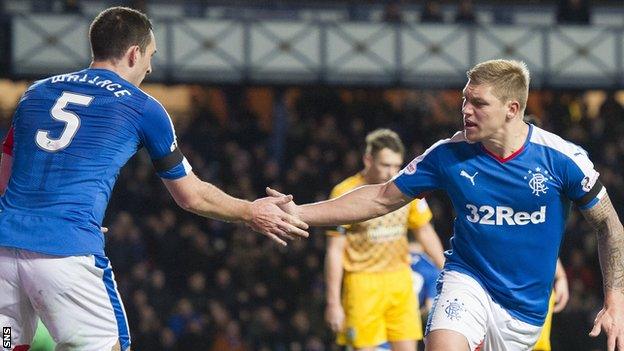 Rangers' Lee Wallace and Martyn Waghorn celebrate