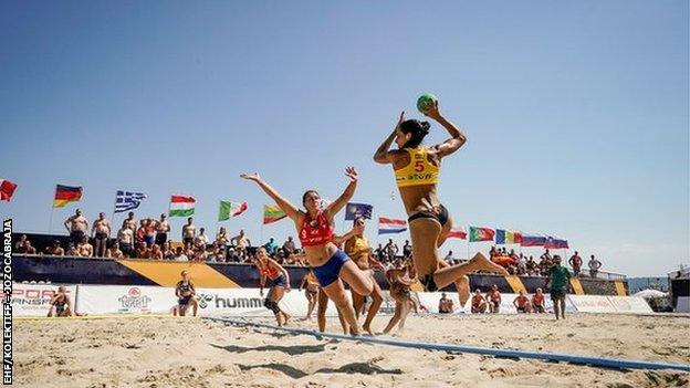 Norway v Spain at the European Beach Handball Championship