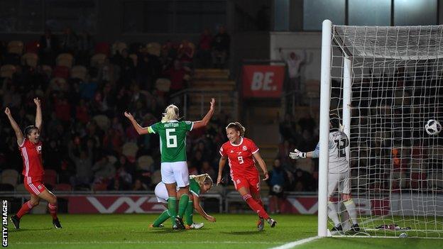 Forward Kayleigh Green peels away after putting Wales ahead against Northern Ireland