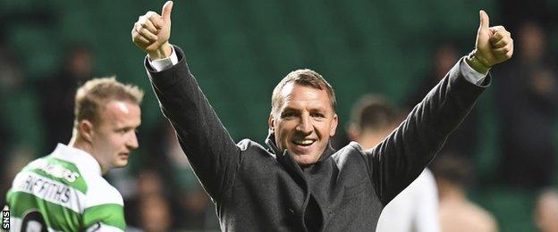 Brendan Rodgers celebrates Celtic's win over St Johnstone