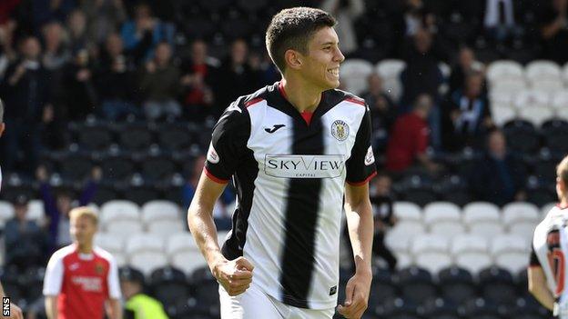 Ross Stewart celebrates scoring for St Mirren against Dumbarton