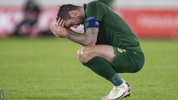 Republic of Ireland captain Shane Duffy shows his disappointment after Wednesday's defeat