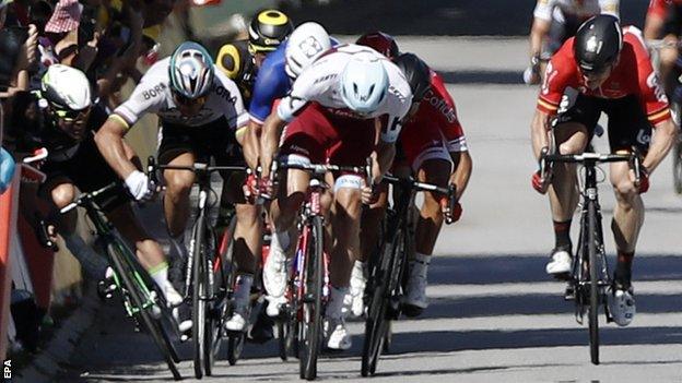 Cavendish (left) claimed Sagan elbowed him in the closing stages of Tuesday's race