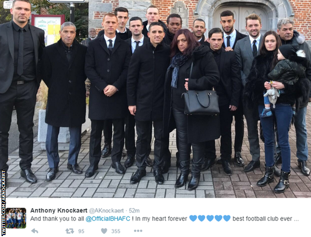 Brighton manager Chris Hughton and players join winger Anthony Knockaert and his family in France