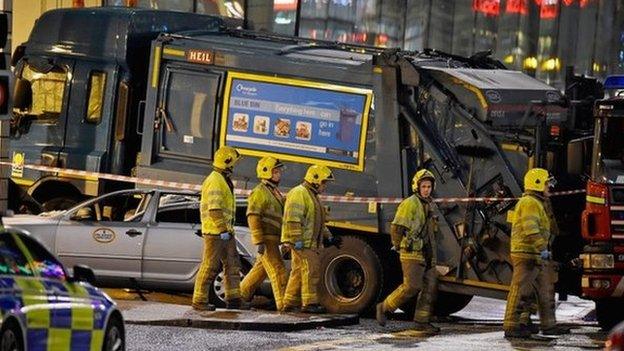 Bin lorry crash scene