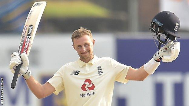 England captain Joe Root celebrates reaching 150 against Sri Lanka in the second Test in Galle