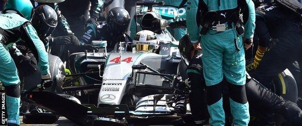 Lewis Hamilton makes a pit stop