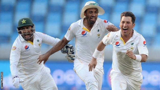 Yasir Shah celebrates the final wicket