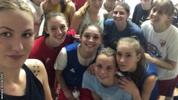 Natasa Kovacevic (left) poses with her team-mates
