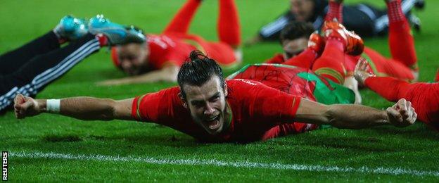 Wales players celebrate at the end of a historic Euro 2016 qualifying campaign