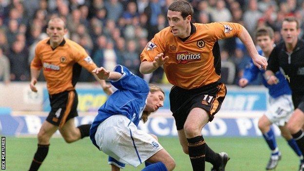 Mark Kennedy leaves Birmingham's Robbie Savage for dead in Wolves' Premier League derby with Blues at Molineux in November 2003