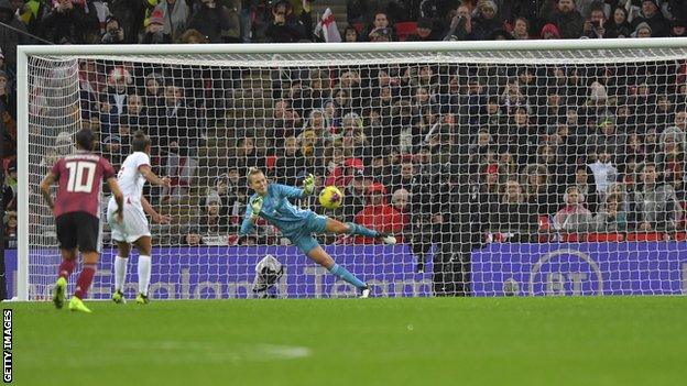 Merle Frohms of Germany saves Nikita Parris of England penalty at Wembley in 2019