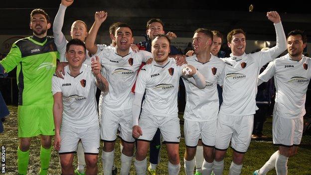 East Kilbride celebrate reaching the last 16 in the Scottish Cup