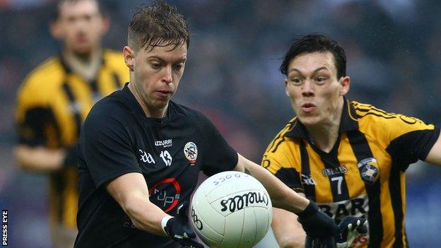 Jerome Johnston in action for Kilcoo against Crossmaglen in last year's Ulster Club Championship