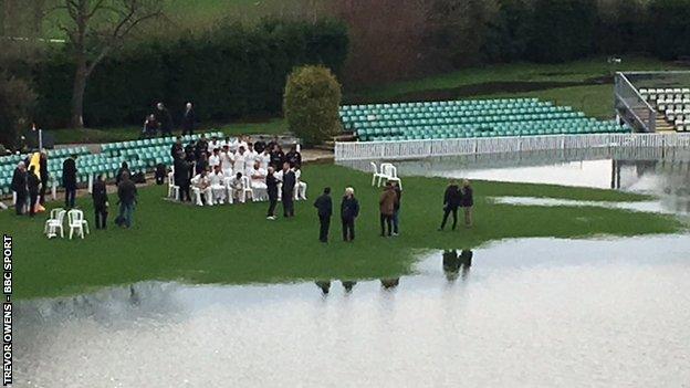 Worcestershire's players managed to find a one dry corner of the New Road outfield for their pre-season photocall