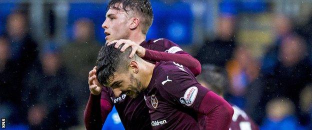 Robbie Muirhead congratulates Callum Paterson on his goal