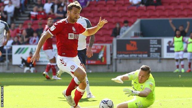 Bristol's Martin against Preston keeper Iversen